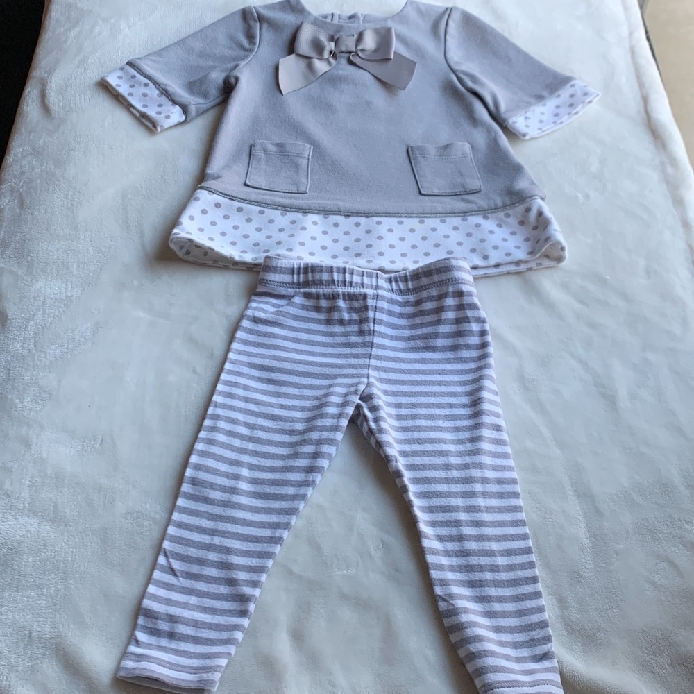 Lilly Wicket 2 Piece Gray Bow Top & Striped Bottom